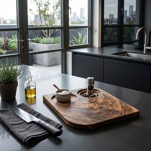 Plateau de service en bois de teck massif de qualité alimentaire, fait main, naturel, pour assaisonnements et présentation d'articles de cuisine - Product Image 3