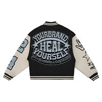 Jaket Varsity Pria Terlaris Kerah Tegak Motif Patchwork Kuning Bernapas Tahan Air Streetwear Clubwear Pesta