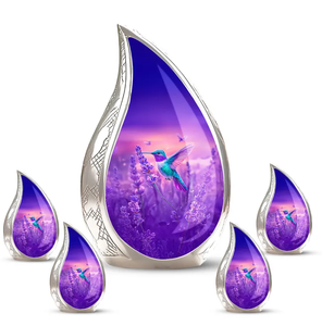 Urne funéraire en métal pour cendres, motif colibri violet, récipient commémoratif pour adulte, décoration funéraire - Product Image 4