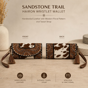 Cartera de mano de cuero genuino con pelo de vaca estilo western, con grabado floral, hecha a mano, tipo pulsera, estilo vintage vaquero, bolso organizador de lujo - Product Image 2