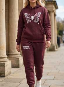 <b>Women's</b> Maroon <b>White</b> Color Block Printed 2-in-1 Polyester Tracksuit Set Full Sleeve Turtleneck Zipper Sporty Loose Fit <b>Joggers</b> - Product Image 5