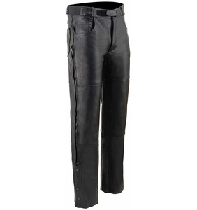 <b>Men's</b> Black <b>Leather</b> Moto <b>Pants</b> High Waist Zipper Fly Straight Fit Winter Style Belted Design Heavyweight Material - Product Image 6