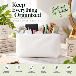 Small Canvas Cosmetic Pouch With <b>Zipper</b> Closure Eco-Friendly Minimalist Design For Makeup Essentials And Travel <b>Accessories</b> - Product Image 6