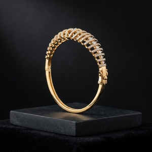 Intricate Wide Dome Cage <b>Bangle</b> <b>Bracelet</b> Marquise Cut Lab Grown Diamonds Gold Plated Women's Engagement Gift Unique Daily Wear - Product Image 3
