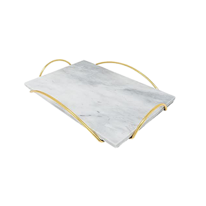 Fabulous Design White Marble Decorative <b>Tray</b> For Food Snacks <b>Tea</b> And Coffee Serving <b>Tray</b> With Gold Handles - Product Image 1