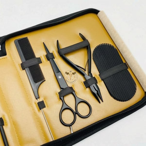 Professional Black Hair Extension Tools Kit – Loop Needle Threader <b>Hook</b> Pliers & <b>Clips</b> Set for Micro Ring Extensions Salon use - Product Image 3