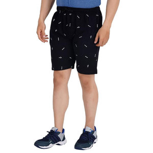 Shorts Bermuda noirs imprimés pour hommes avec cordon de serrage à la taille, style décontracté, en tissu tricoté respirant, taille mi-haute - Product Image 3