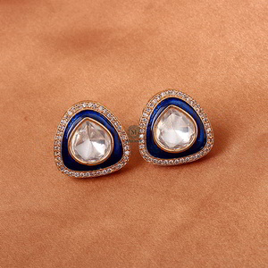 Jasmira Sapphire Blue Polki Stud Earrings in Rose and White Gold - Product Image 3