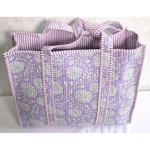 Bolso Tote de Algodón con Estampado Floral, Bolso de Hombro Acolchado, Bolso de Compras Boho Hecho a Mano en India para Mujer - Product Image 3