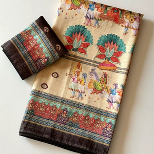 Sari en soie douce spécial fête avec effet de tissage pashmina et motif imprimé numérique UHD - Product Image 1