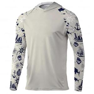 Men's Light Blue Long Sleeve Hooded Fishing Shirt Quick Dry UPF 50 Sun Protection Pullover <b>Top</b> Solid Color Adult Size - Product Image 5