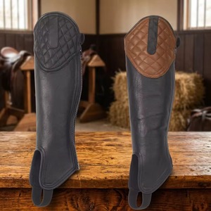 Premium Cowhide Leather Horse Riding <b>Chaps</b> Adjustable Equestrian <b>Half</b> <b>Chaps</b> Outdoor Horseback Riding Safety Protection Wear - Product Image 2