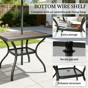 Mesa de Comedor Cuadrada Gris para Exteriores, Juego de Mesa para Terraza de Jardín, Solo Mesa Gris - Product Image 3