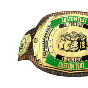 Cinturón de Campeonato Personalizable con Bolsas para Dinero, Placa Dorada y Detalles Verdes para Premios y Reconocimientos Personalizados - Product Image 3