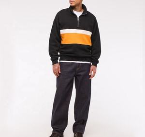 Sudadera de hombre negra con bloques de color, cuello alto, manga larga, casual, con cremallera de un cuarto, para golf - Product Image 4