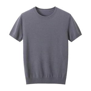 Unisex Knitted Cotton T-<b>Shirt</b> Solid Color Blank Tee Custom Logo Front Position Casual Wear Wholesale Apparel Men's Premium - Product Image 3