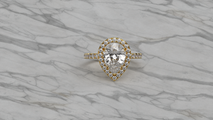 Anillo de Compromiso con Halo en Forma de Lágrima, Chapado en Oro de 18K, Anillo Solitario con Diamante en Forma de Pera, Anillo de Novia con Diamantes Redondos Incrustados - Product Image 3