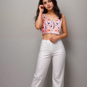 Top Corto Estampado de Dibujos Animados para Mujer, Chaleco sin Mangas de Algodón y Spandex Color Durazno, Fabricado en Bangladesh - Product Image 5