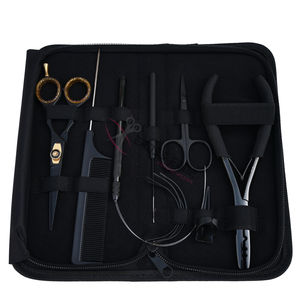 ชุดอุปกรณ์ต่อผมสีดำแบบขายส่ง คีมหนีบไมโครริง 2 รู พร้อมเครื่องมือทำห่วงลวด ตะขอเกี่ยว ตัดด้าย และกรรไกรตัดผม - Product Image 1