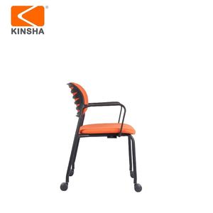 Silla de Oficina Moderna, Tela Naranja, Reposabrazos Fijos, Patas de Metal, Ruedas Giratorias, Diseño Ergonómico, Estilo Contemporáneo para el Hogar - Product Image 2