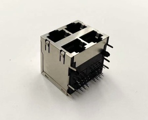 Connecteur femelle RJ45 2x2 ports personnalisé Ethernet Cat5E 8p8c montage PCB blindé DIP vertical - Product Image 2