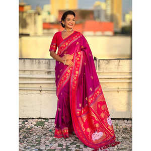 <b>Hot</b> Pink Soft Silk Pichwai Traditional Zari Woven <b>Saree</b> Elegant Evening Dresses - Product Image 1