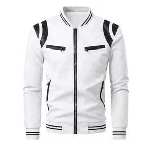 Custom Logo <b>Men's</b> Genuine <b>Leather</b> <b>Jacket</b> Stand Collar Zipper Closure Breathable Solid Color Casual Autumn Regular Fit Wool Lined - Product Image 3