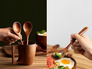 Ensemble de 3 cuillères de cuisine en bois faites à la main, avec long manche, pour soupe, mélange, agitation, service et table - Product Image 4