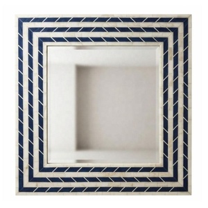 Cadre de miroir en os incrusté fait main, motif damier noir et blanc, miroir mural pour salon, couloir, accent décoratif pour la maison - Product Image 4
