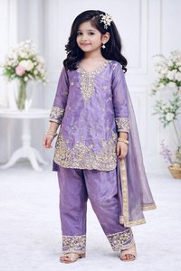 Kids Embroidered Pakistani Suit Set for Girls – Party Wear Kurta Pant with <b>Net</b> <b>Dupatta</b> | Fancy Ethnic Dress - Product Image 1