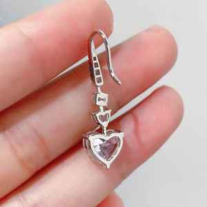 Moissanite Heart Cut Diamond Dangle <b>Drop</b> Earrings with 925 Silver Fine Romantic Jewelry for Womens Engagement Gift - Product Image 5
