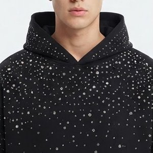 High Custom New Men's <b>Black</b> Glitter Dot Print Hooded Sweatshirt Regular Fit Casual Autumn Wear Fleece Knitted <b>Hoodie</b> with Pocket - Product Image 5