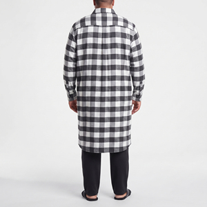Chemise longue en flanelle à carreaux pour homme avec poche poitrine, 100% coton, pour l'hiver, vêtement de nuit - Product Image 2