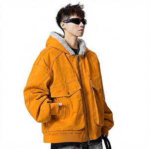 Men's Winter Coated Hooded <b>Jacket</b> Canvas <b>Fleece</b> <b>Lining</b> Zipper Casual Loose Fit Windproof Thick Solid Color Pattern Front - Product Image 2