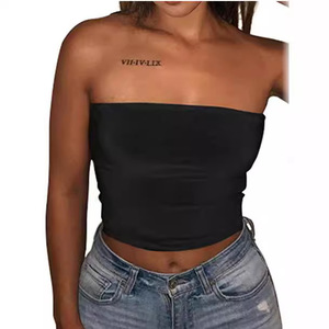Women's <b>Strapless</b> Solid Color Crop <b>Top</b> <b>White</b> Seamless Fitness Wear Light Support Spandex Cotton - Product Image 2