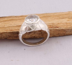 Wholesale 925 Sterling <b>Silver</b> Natural Clear Quartz <b>Ring</b> Vintage Geometric Textured Band Round Gemstone <b>Ring</b> <b>Men</b> Women Handmade - Product Image 1