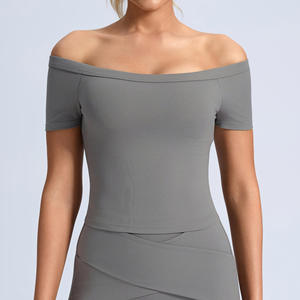 Racerback Stand Neckline Short Sleeve High Waist <b>Seamless</b> Quick Dry Yoga Shorts Solid Color Spandex Polyester 1 Piece - Product Image 4