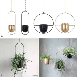 Pot de fleurs suspendu en métal moderne, pour intérieur et extérieur, support de plantes géométrique en fer pour la décoration nordique de la maison, du jardin et du balcon - Product Image 2
