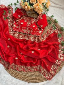 Sari Fendy en satin de luxe avec bordure, motif Royal Butti Aarco, élégant travail Jhal, bordure lourde à sequins, pour fêtes et réceptions de mariage, tenue traditionnelle - Product Image 1