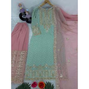 ชุดสูทนักออกแบบหญิงพร้อมงานเย็บปักถักร้อย-ด้านบนด้านล่างและ dupatta - Product Image 3