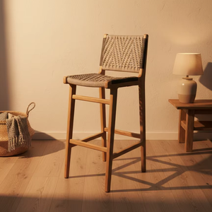 Taburete de Bar de Madera de Teca Sólida Niko con Diseño Moderno y Contemporáneo, Ecológico y Duradero para Espacios Comerciales, Comedor, Taller, Villa - Product Image 5