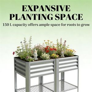 <b>Silver</b> Elevated Garden Bed & Plant Rack Flowerpot <b>Box</b> for Outdoor Planting Durable Storage Solution - Product Image 2