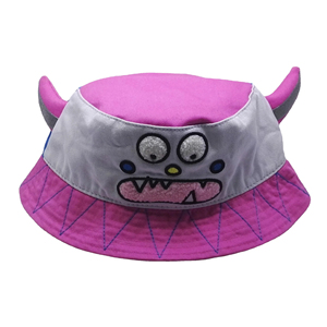 Chapeau Bob Rose à Motif Floqué Visage et Cornes pour Enfants Unisexe Printemps-Été Tenue Décontractée - Product Image 1
