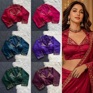 AARIKA TEXTILE Blouse Courte en Soie Brodée à la Main Bollywood Blueberry pour Femme, Vêtement de Soirée de Créateur, Col et Manches Brodés, Séchage Rapide - Product Image 3