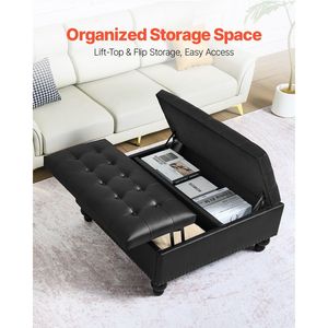 Pouf Contenitore Quadrato in Pelle da 34 Pollici, Design Trapuntato con Bottoni, Tavolino da Caffè Sollevabile, Sgabelli Ottomani Rivestiti in Pelle PU - Product Image 4