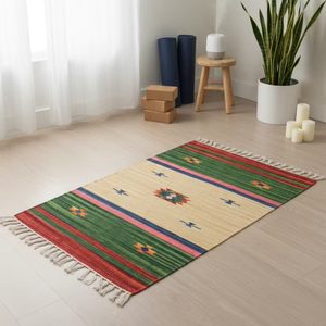 พรมปูพื้นลายดอกไม้ทำมือจากผ้าฝ้ายแบบย้อนกลับได้ ทันสมัย เป็นมิตรกับสิ่งแวดล้อม ซักเครื่องได้ ขนนุ่ม ปรับความหนาได้ตามต้องการ เหมาะสำหรับห้องนั่งเล่น - Product Image 1