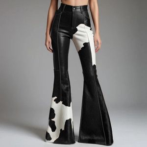 Pantalon croisé en cuir et toile pour femme, taille mi-haute, coupe slim, respirant, style streetwear hiver - Product Image 4