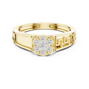 Bague de fiançailles et de mariage en or jaune avec diamant rond et motif floral pour femme - Product Image 1