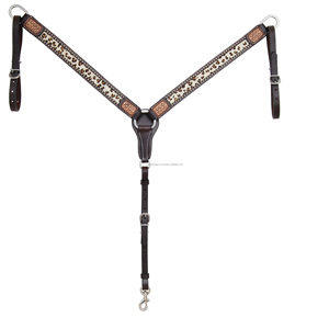 Custom Made Genuine Leather Western Hand Tooled Breast Collar With Hair on & <b>Stud</b> Wholesale Manufacturer Supplier Saman Exports - Product Image 3