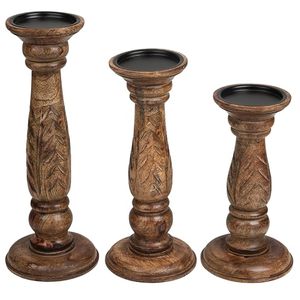 Juego de Portavelas de Madera Talladas a Mano, Estilo Rústico, Decoración de Mesa para el Hogar - Product Image 1